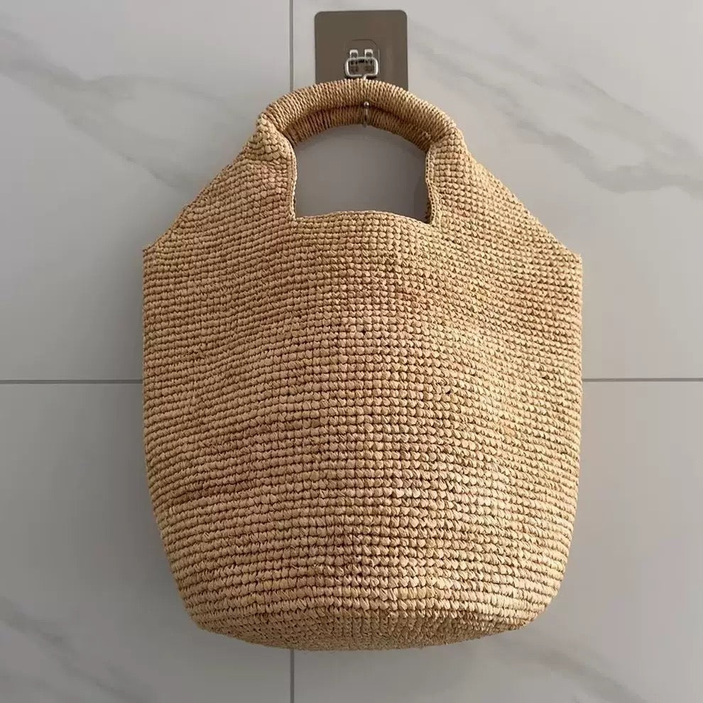 2389 Raffia woven large beach handbag