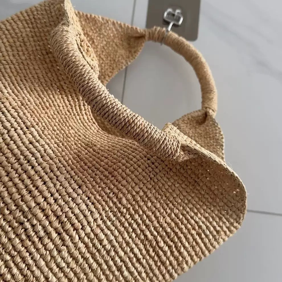 2389 Raffia woven large beach handbag