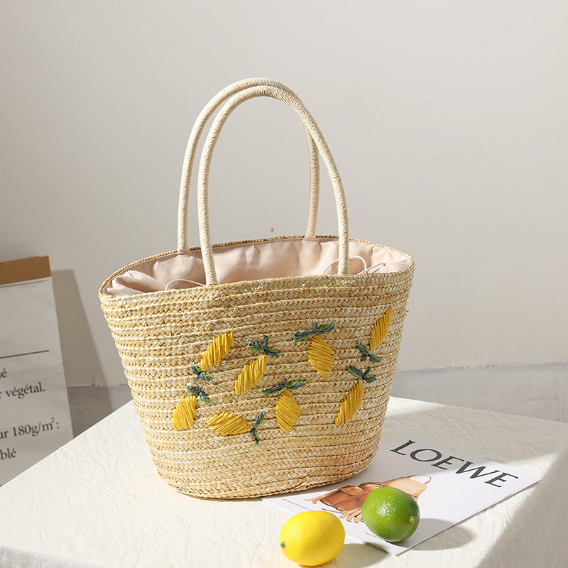 2195 lemon embroidery straw handbag