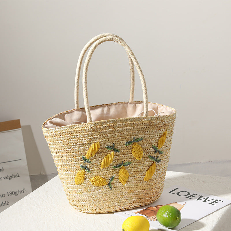 2195 lemon embroidery straw handbag