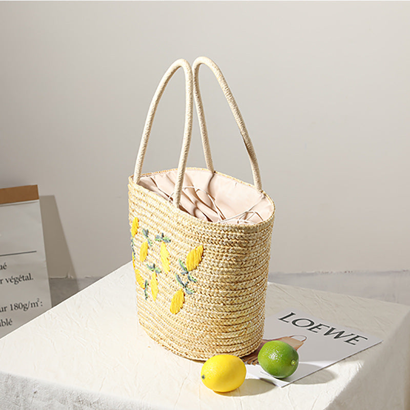 2195 lemon embroidery straw handbag