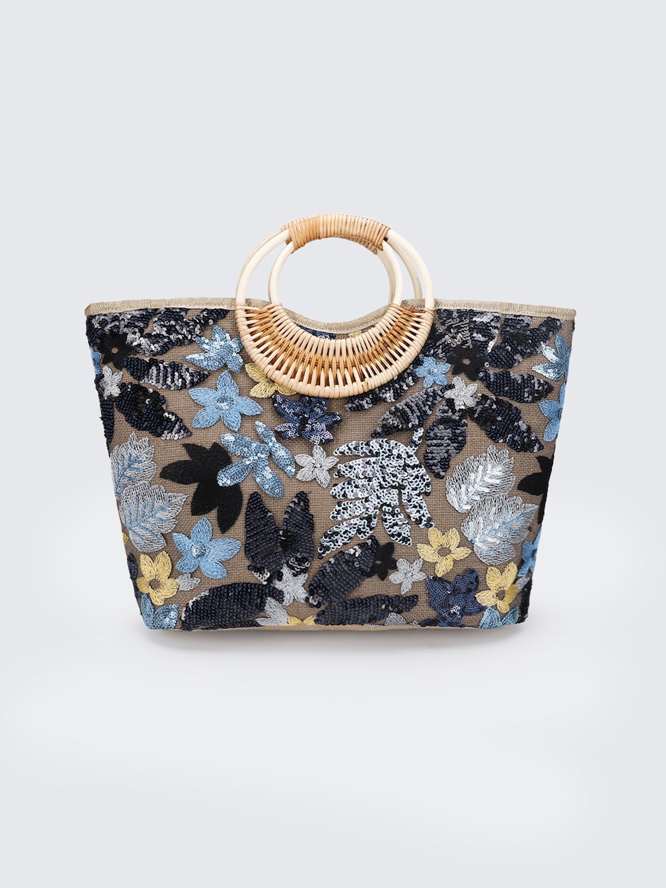 1074 sequin bamboo handle large bag