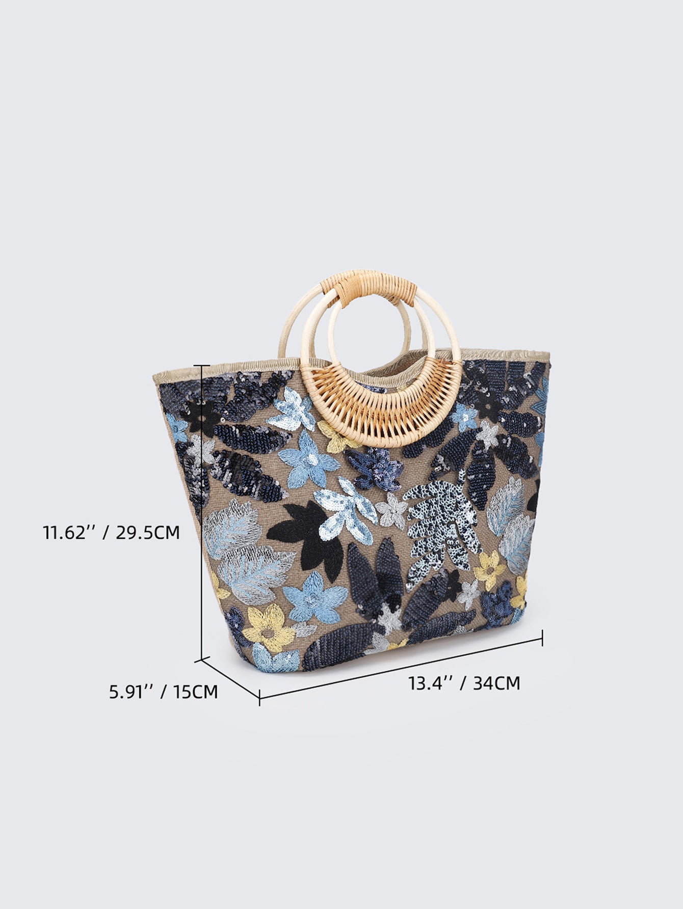 1074 sequin bamboo handle large bag