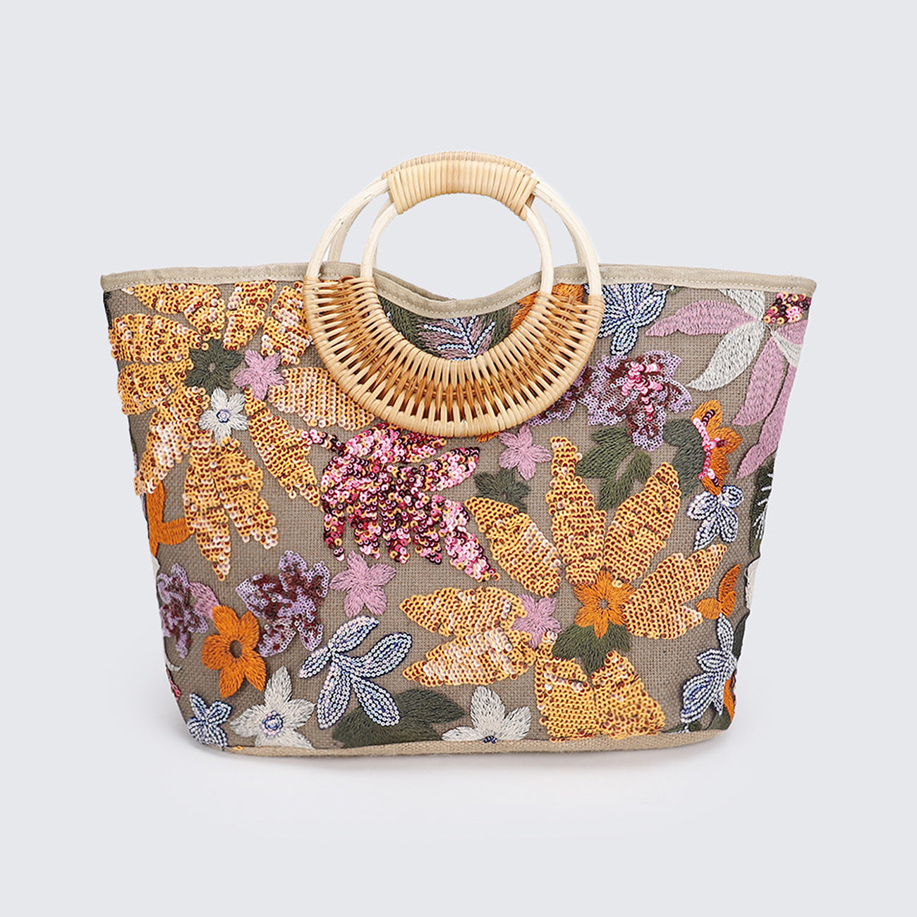 1074 sequin bamboo handle large bag