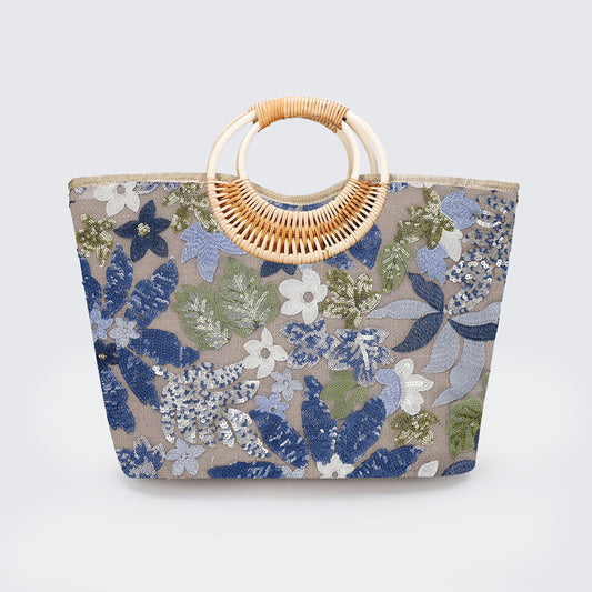 1074 sequin bamboo handle large bag