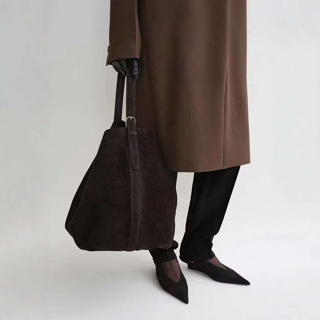 2033 suede leather large handbag