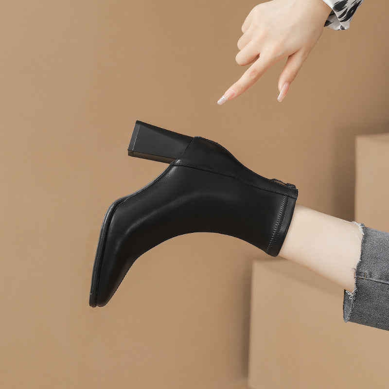 1769 genuine leather chunky heel ankle boots
