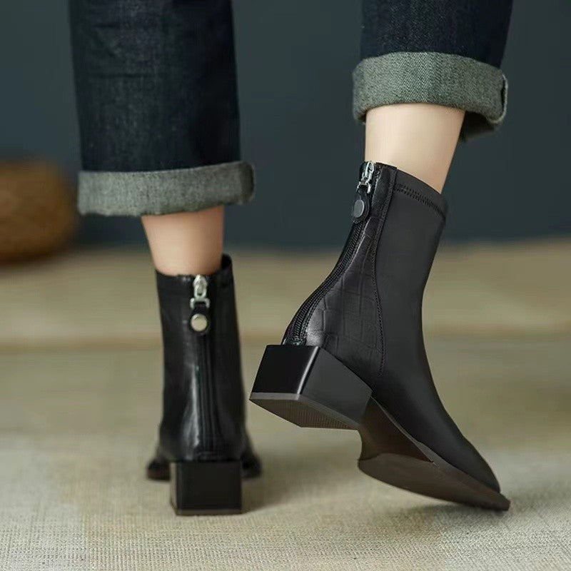 AK9 women leather ankle boots square heel