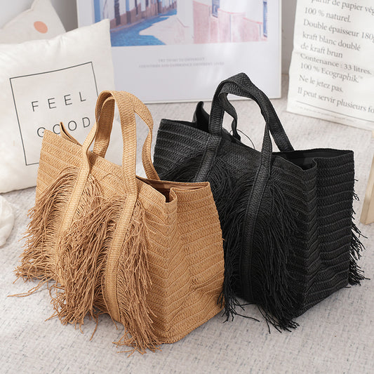 990 woven tassel beach handbag