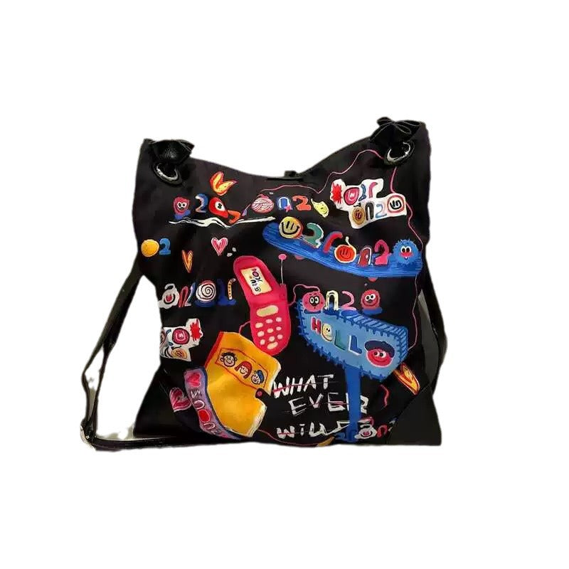 1704 lovely print large bucket handbag