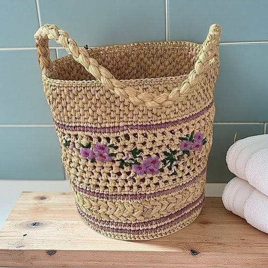 2370 straw embroidery bucket handbag