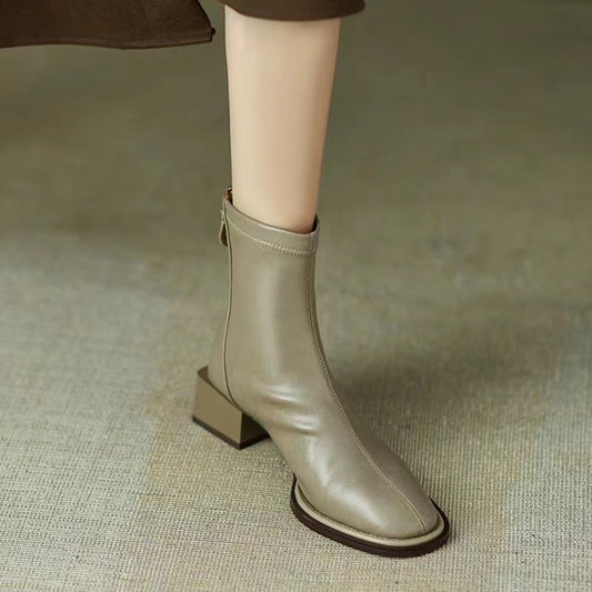 AK9 women leather ankle boots square heel