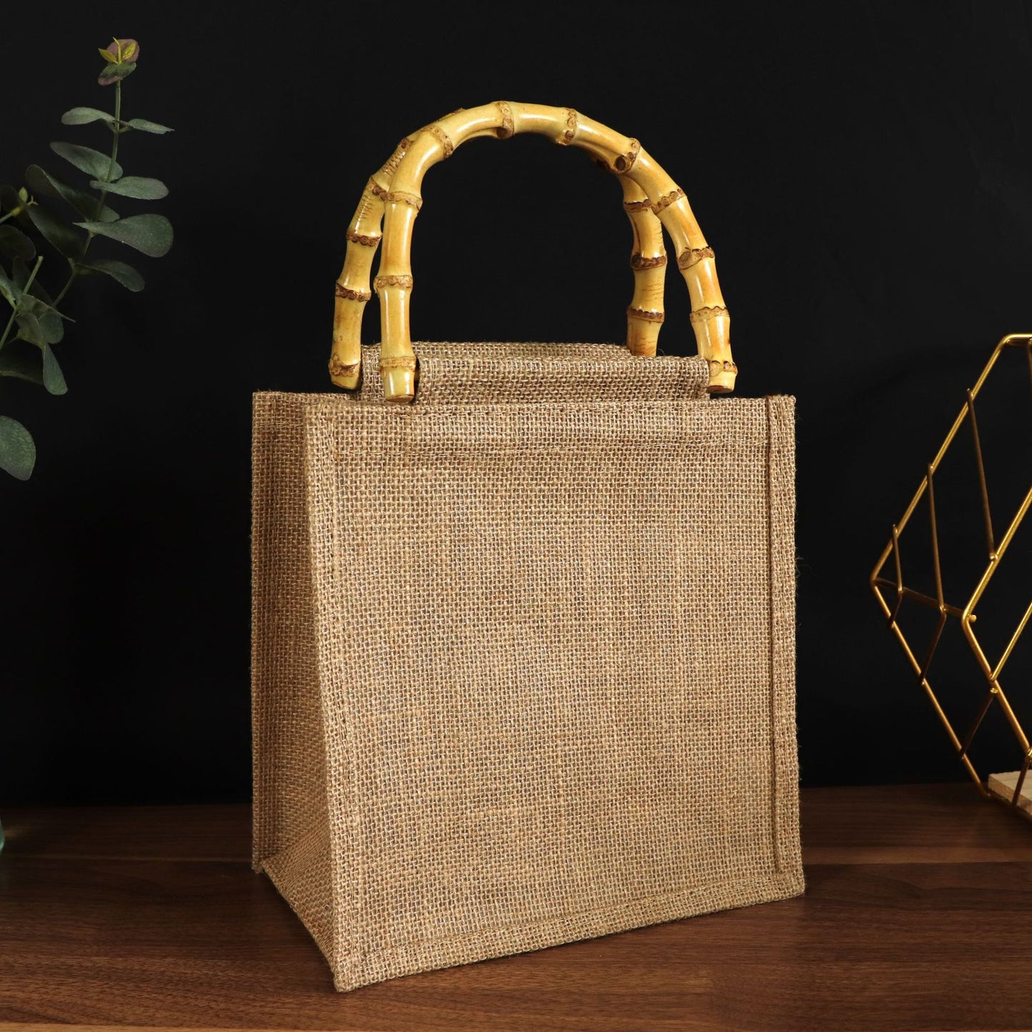 G10 personalized bamboo handle liene bag