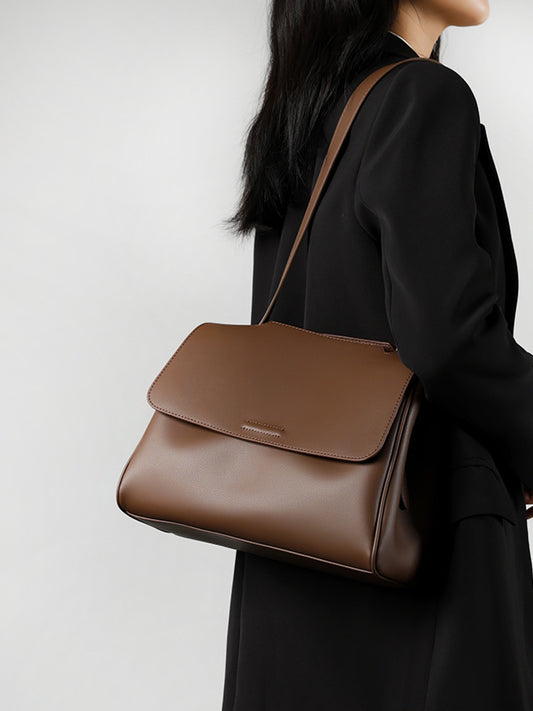 1878 leather flap solid handbag
