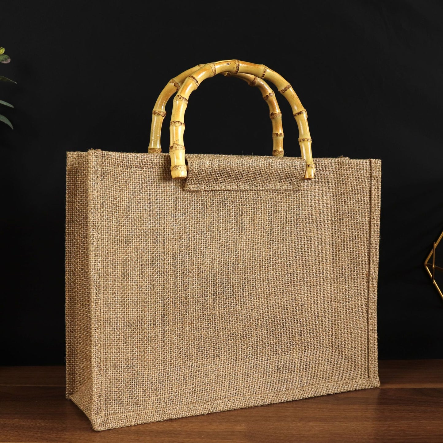 G10 personalized bamboo handle liene bag