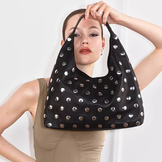 2309 rivet cow leather hobo bag