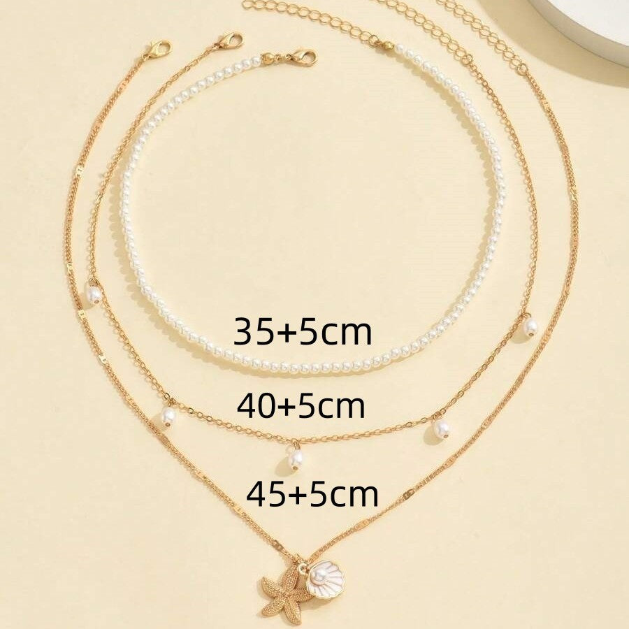 2272 shell pearl 3 layers necklace