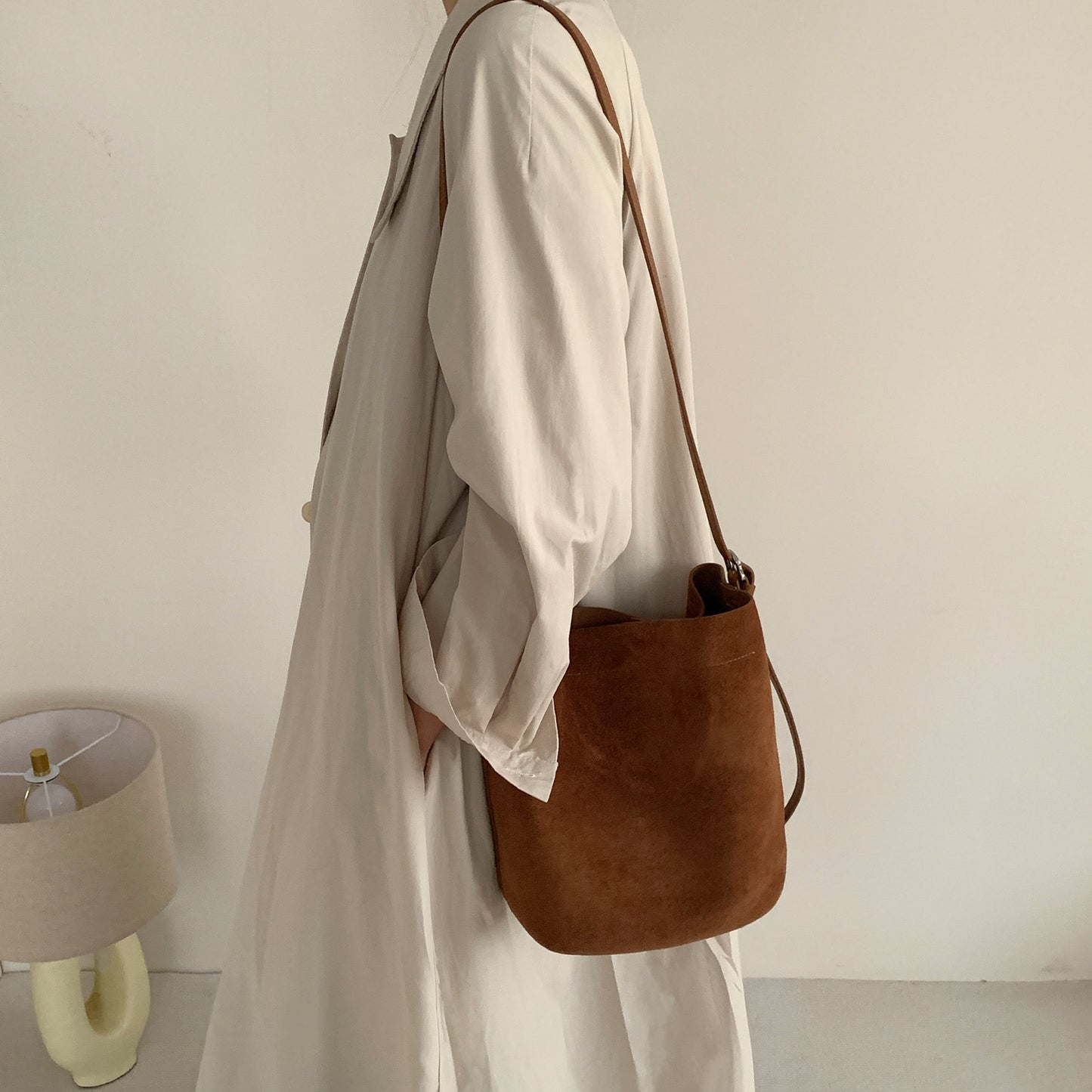 3357 vintage suede bucket bag