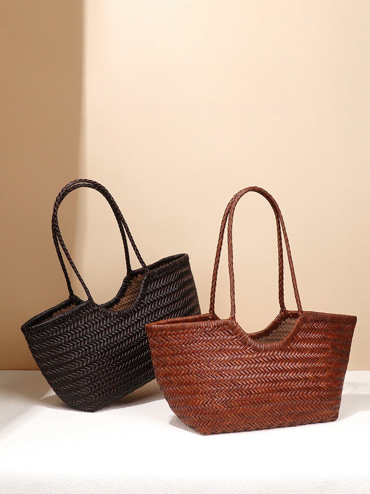 2310 cow leather woven basket handbag