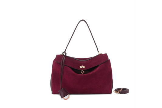 1848 suede leather lock shoulder bag