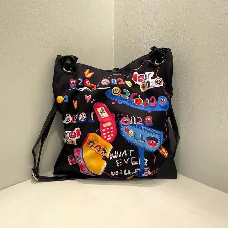 1704 lovely print large bucket handbag