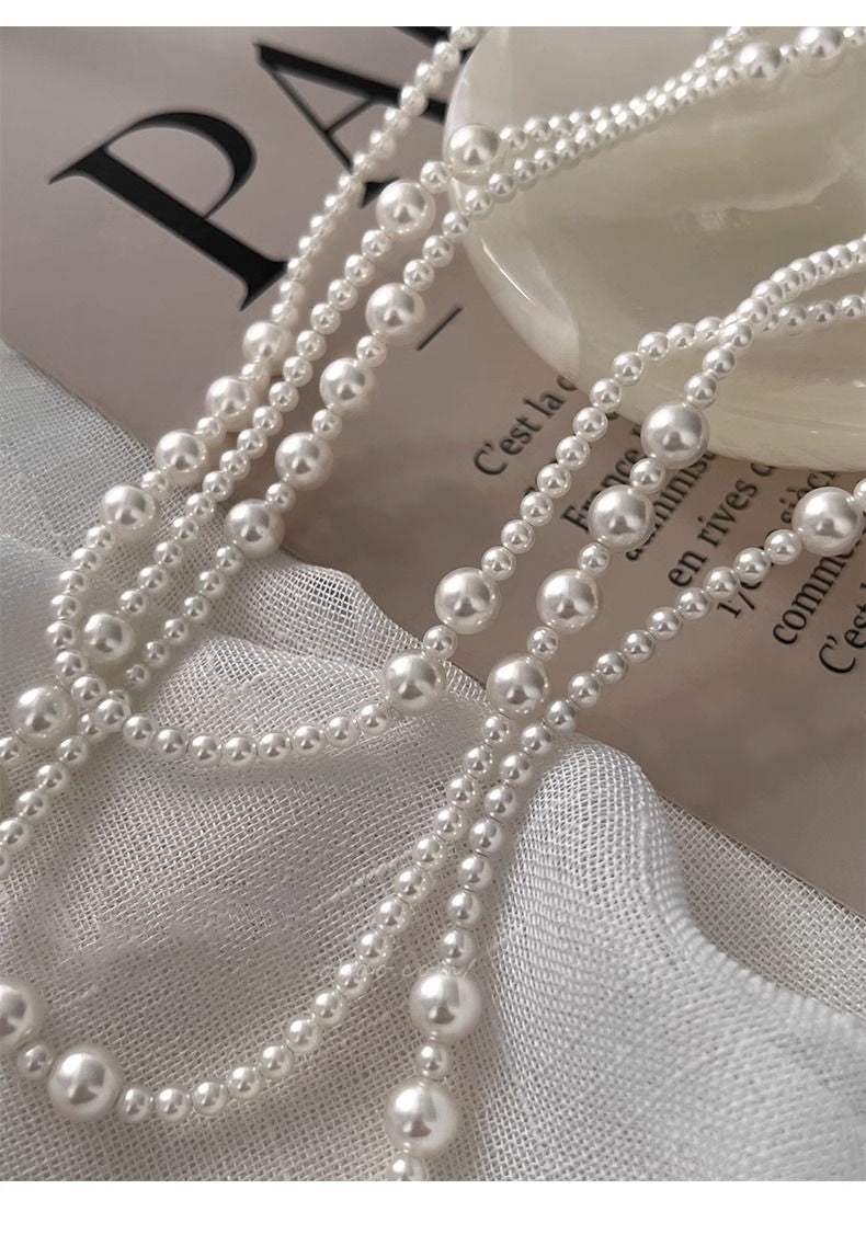 1672 elegant style three layer pearl necklace