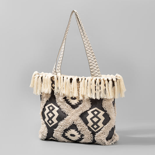 2110 large cotton tassel beach bag