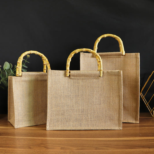 G10 personalized bamboo handle liene bag