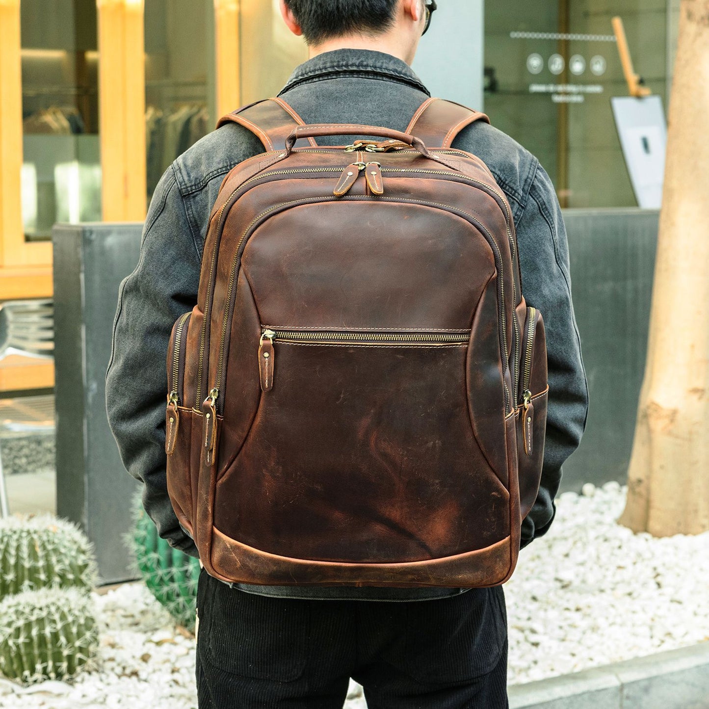 2096 large capacity cow leather men's backpack