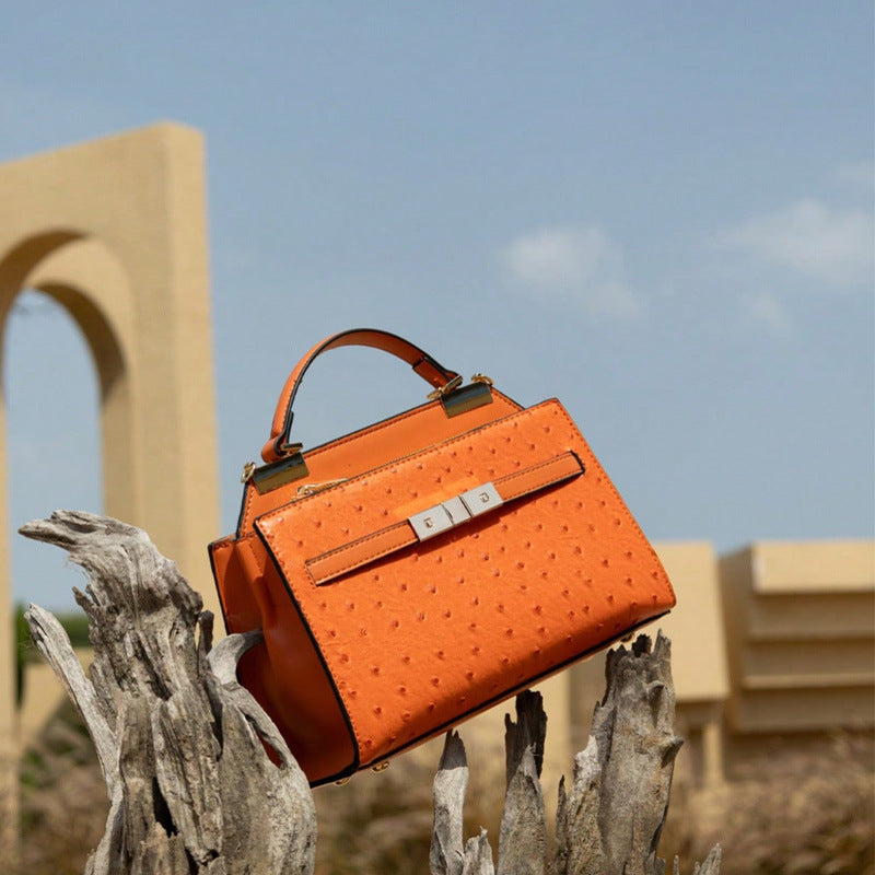 3852 custom-made ostrich leather handbag