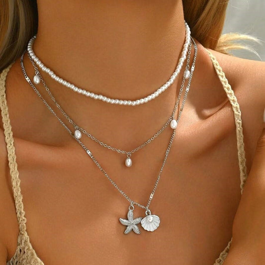 2272 shell pearl 3 layers necklace