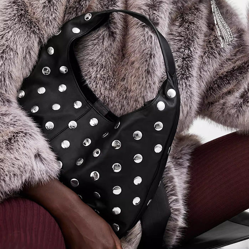 2309 rivet cow leather hobo bag