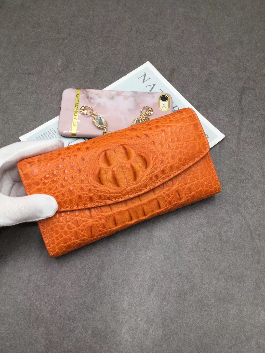1007 crocodile leather casual clutch