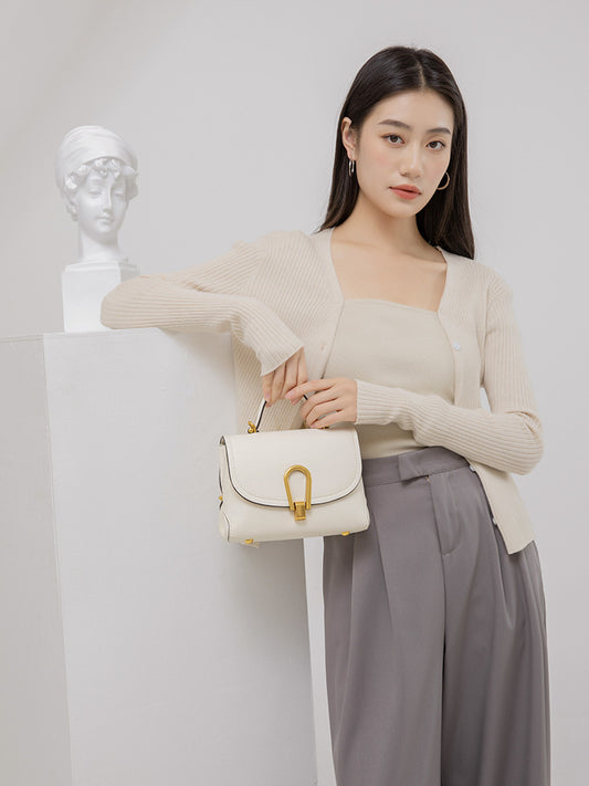 1696 flap genuine leather handbag
