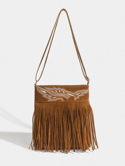 DH29 suede leather tassel shoulder bag