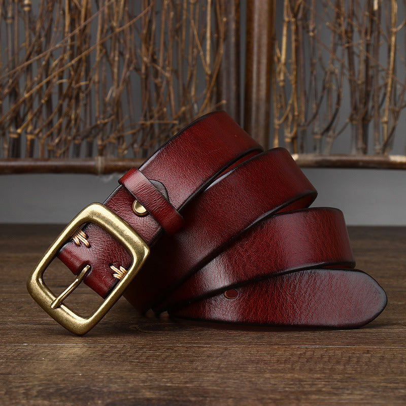 1702  3.3cm copper buckle  leather belt