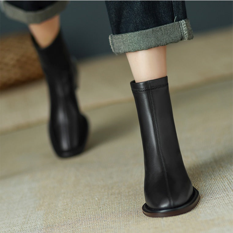 AK9 women leather ankle boots square heel