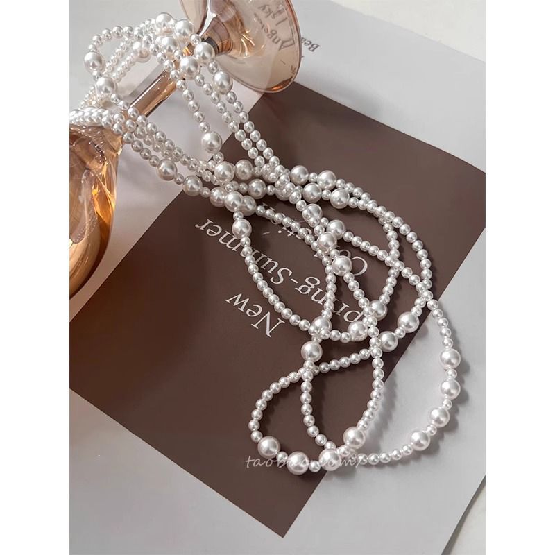 1672 elegant style three layer pearl necklace