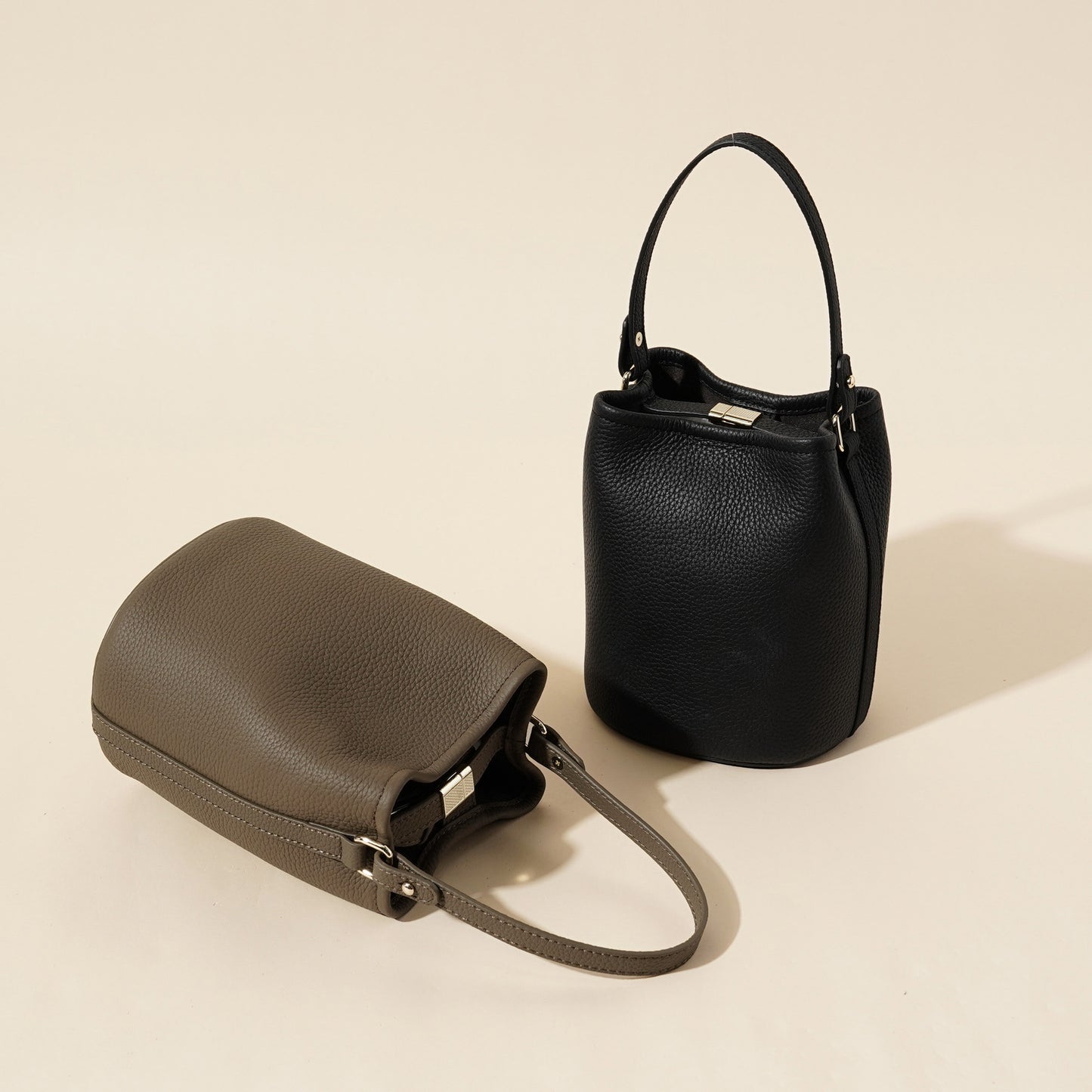 3966 genuine leather mini bucket bag