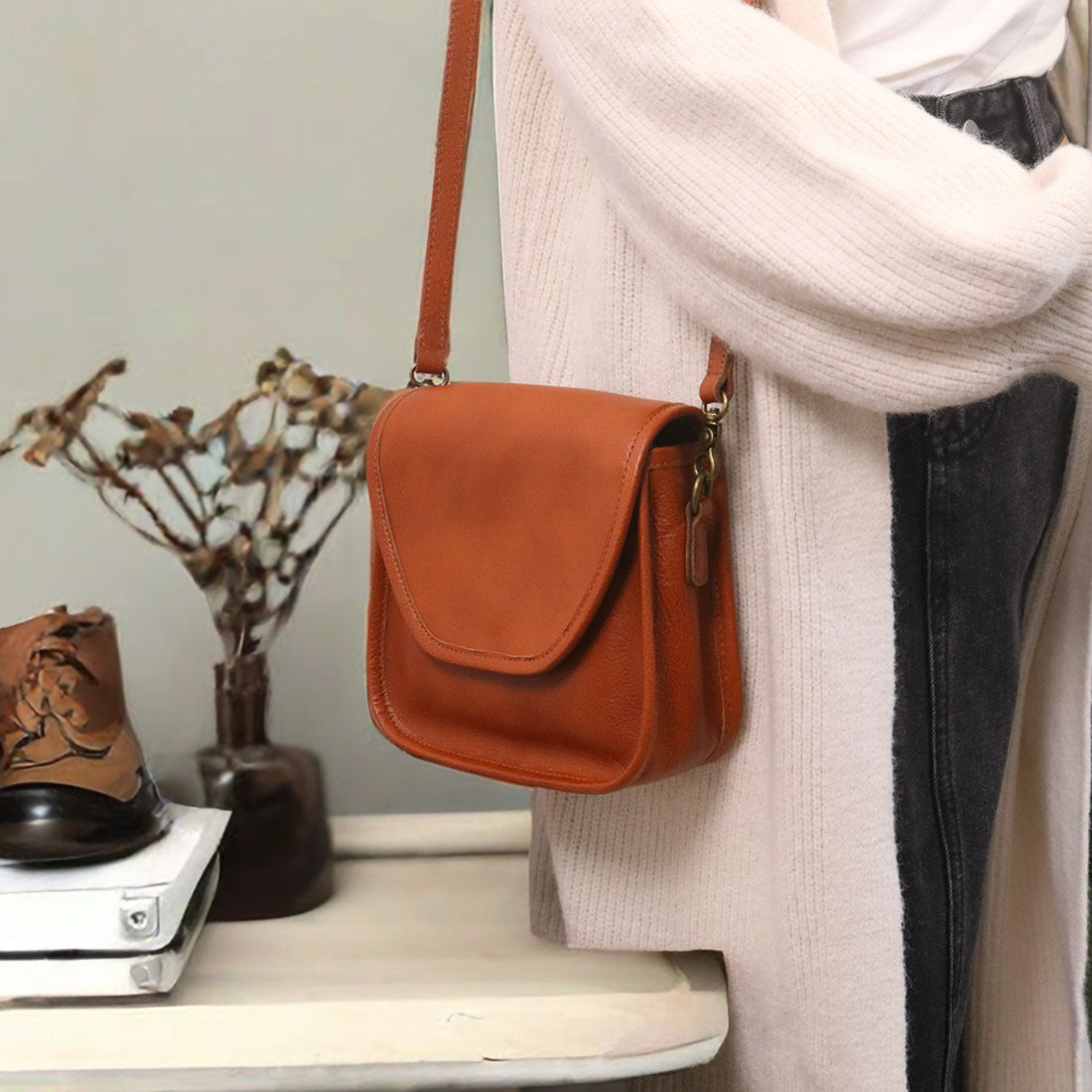 BD-1 vintage cowhide small crossbody bag