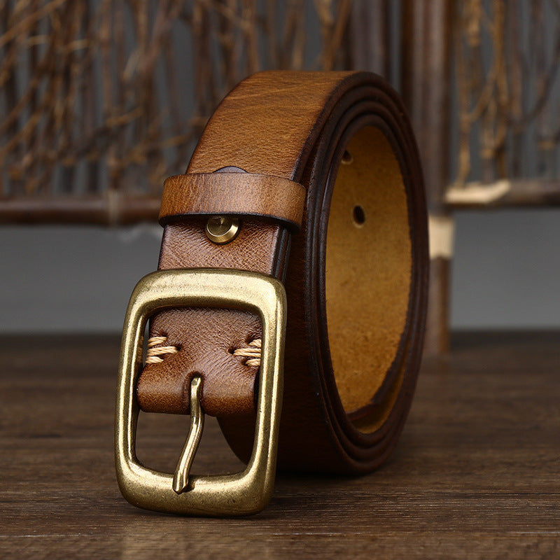 1702  3.3cm copper buckle  leather belt